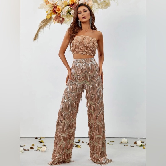 3D floral top with sequin pants - Picture 1 of 12